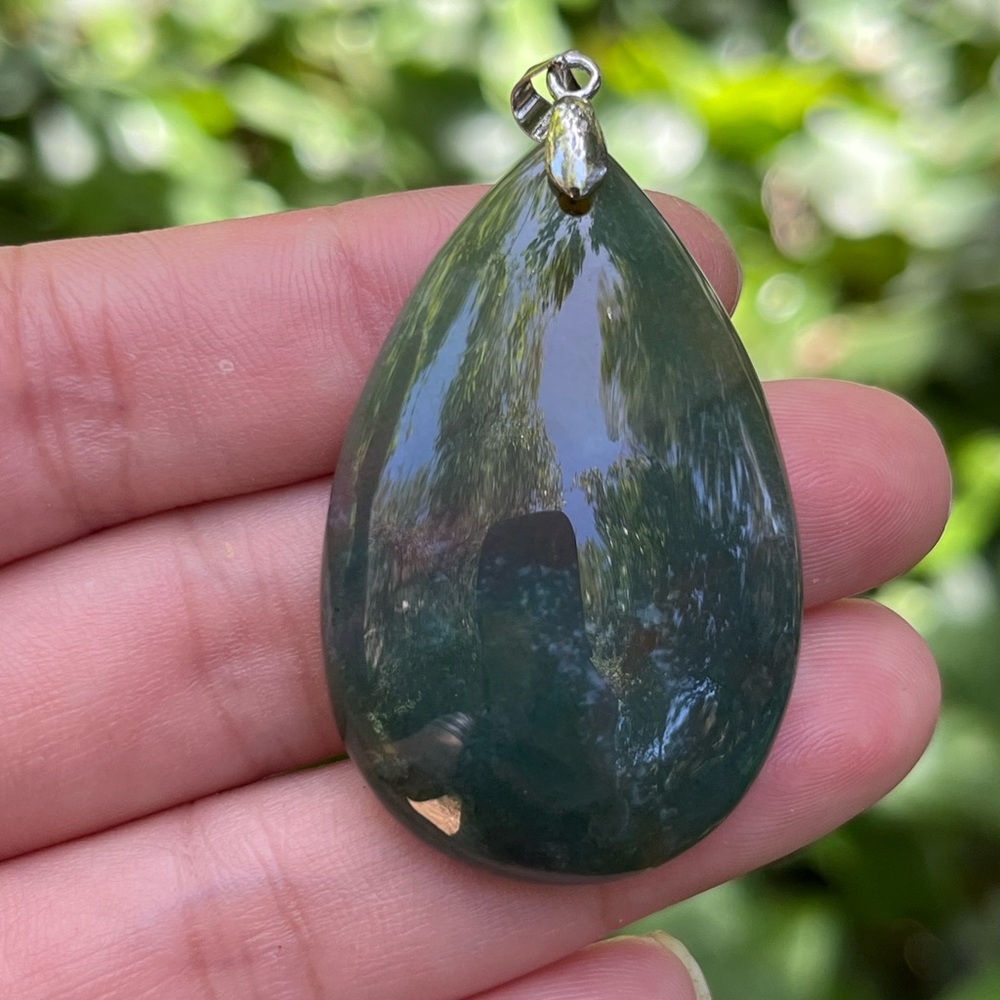925 silver plated teardrop moss agate pendant 1432